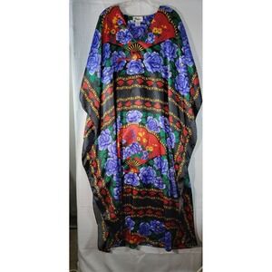 Winlar Vintage Style Floral Kaftan Loungewear One Size Multi-Color Boho Dress